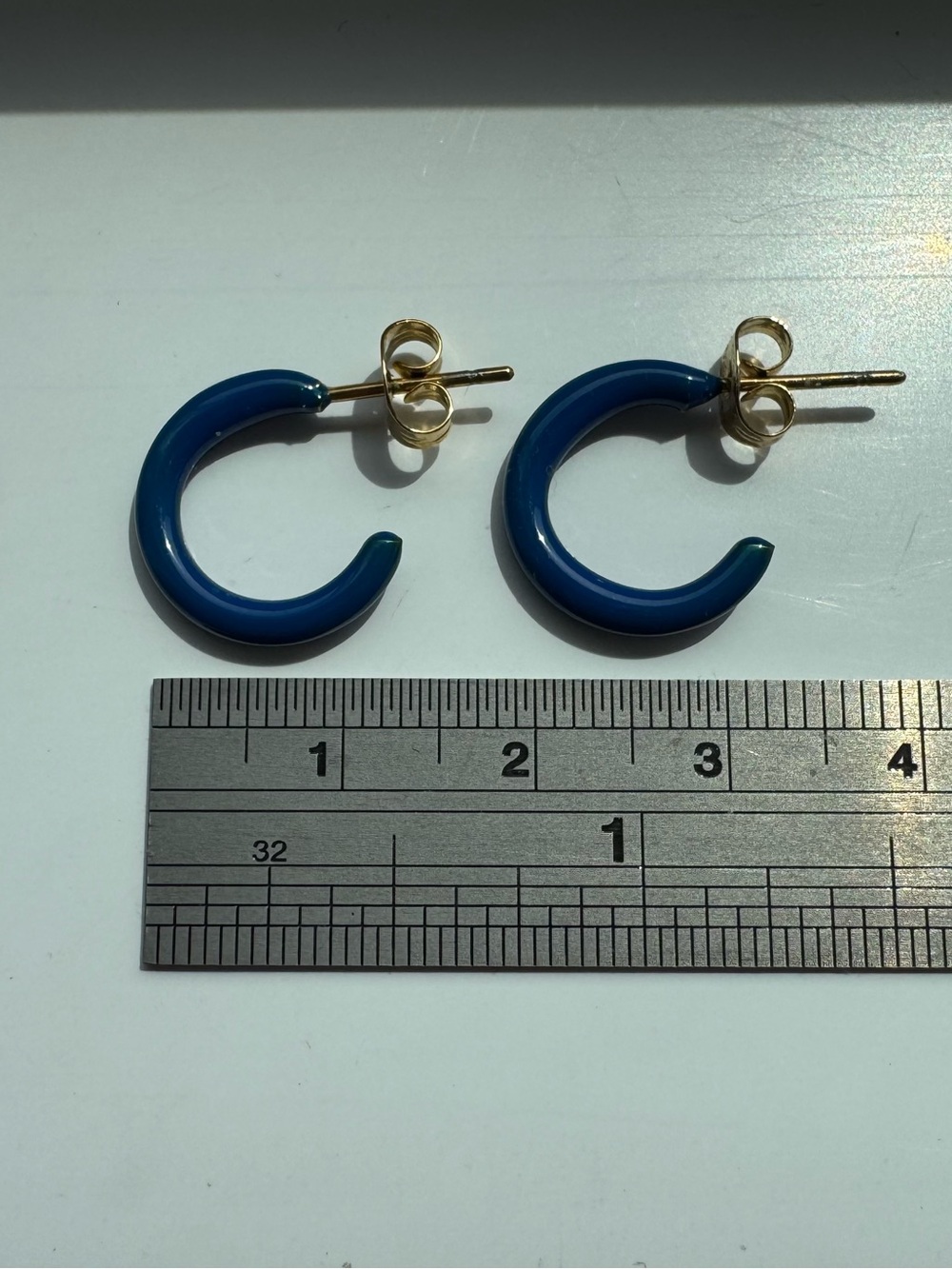 Blue enamel Mini Hoop Stud Earrings - Women's Jewelry